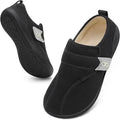 Women Slippers Wide House Shoes Velcro Diabetic Friendly Black