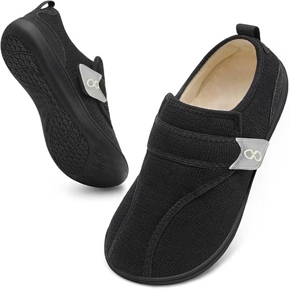 Women Slippers Wide House Shoes Velcro Diabetic Friendly Black