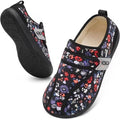 Women Slippers Wide House Shoes Velcro Diabetic Friendly Black Flower