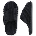Leisfit Women's Corduroy Adjustable Memory Foam Slippers Slides Corduroy Black