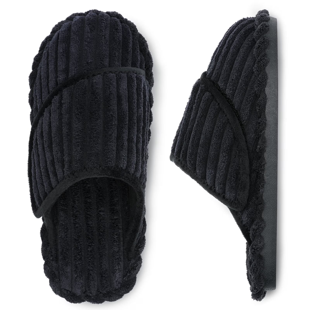 Leisfit Women's Corduroy Adjustable Memory Foam Slippers Slides Corduroy Black
