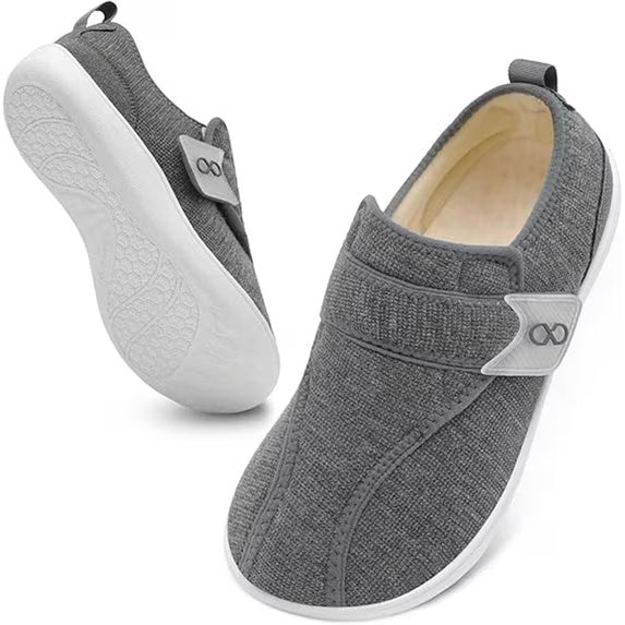 Women Slippers Wide House Shoes Velcro Diabetic Friendly Dark Grey