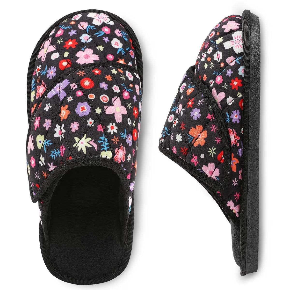 Leisfit Women's Corduroy Adjustable Memory Foam Slippers Slides Flower