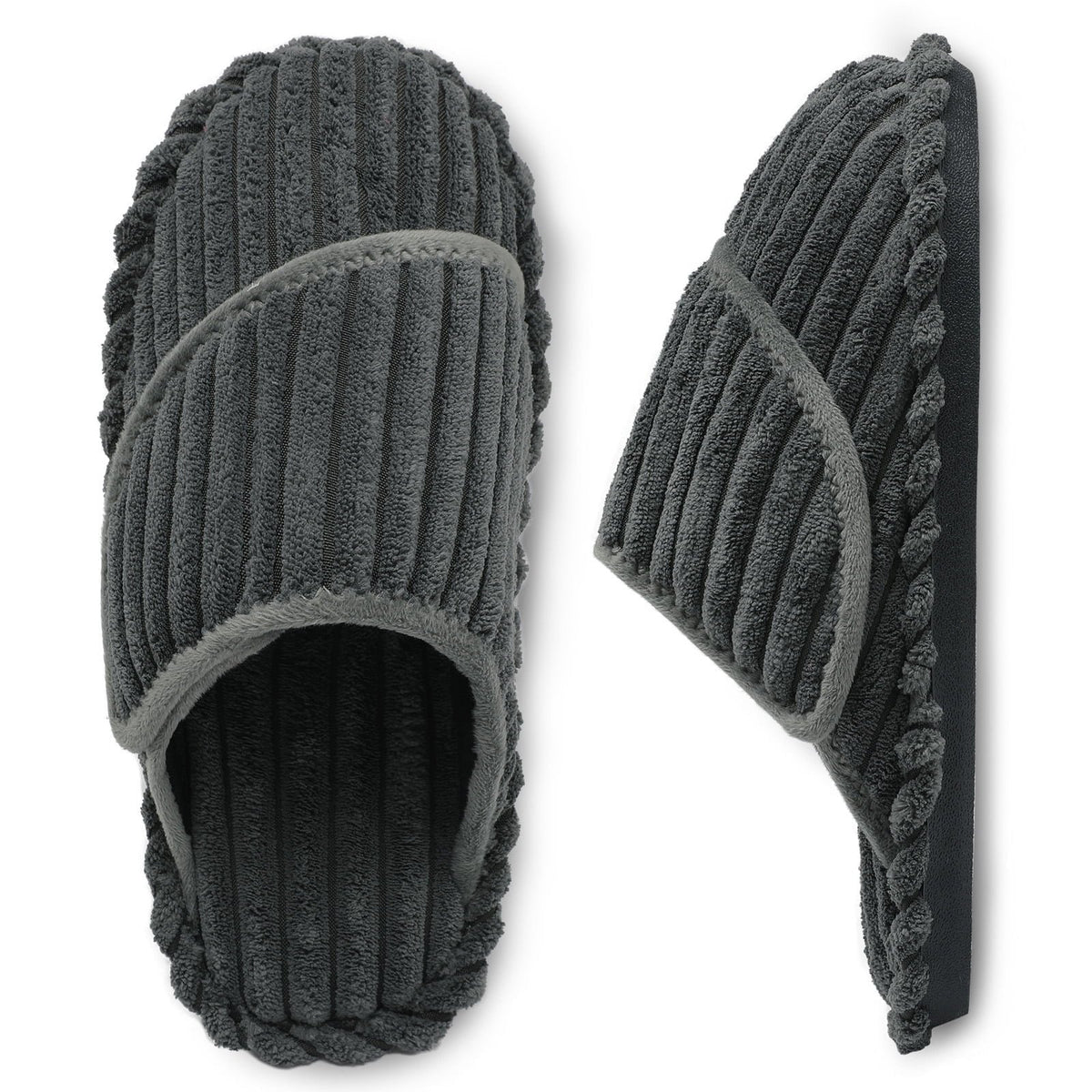 Leisfit Women's Corduroy Adjustable Memory Foam Slippers Slides Dark Grey