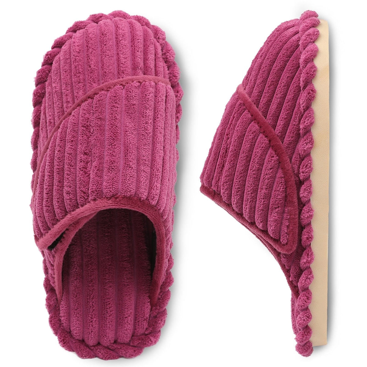 Leisfit Women's Corduroy Adjustable Memory Foam Slippers Slides Wine