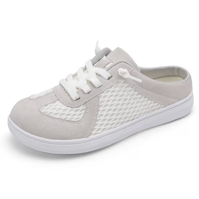 Mules for Women Wide Slip-on Shoes Comfortable Backless Walking Shoes with Removable Sole GreyWhite