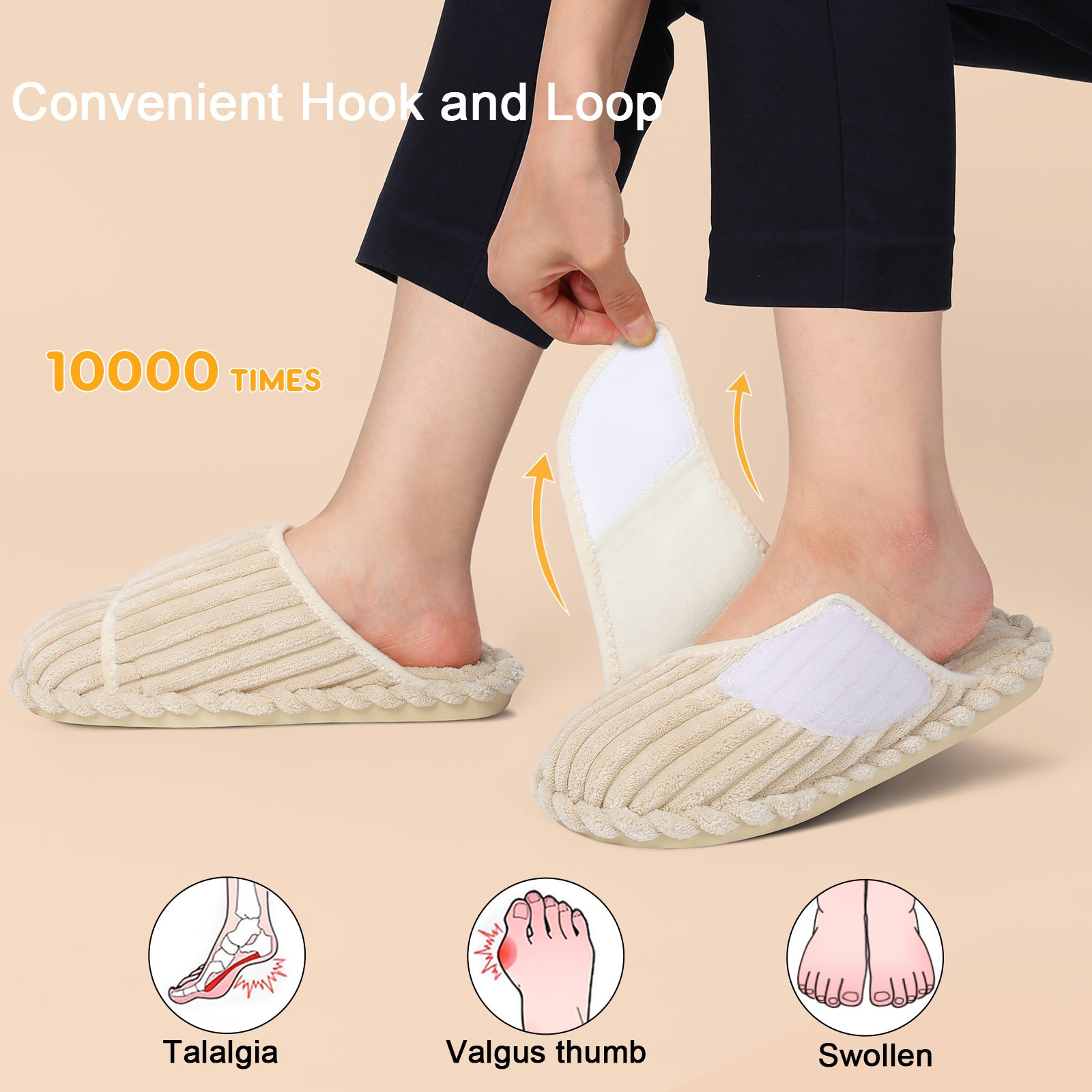 Leisfit Women Memory Foam  House Slippers Beige