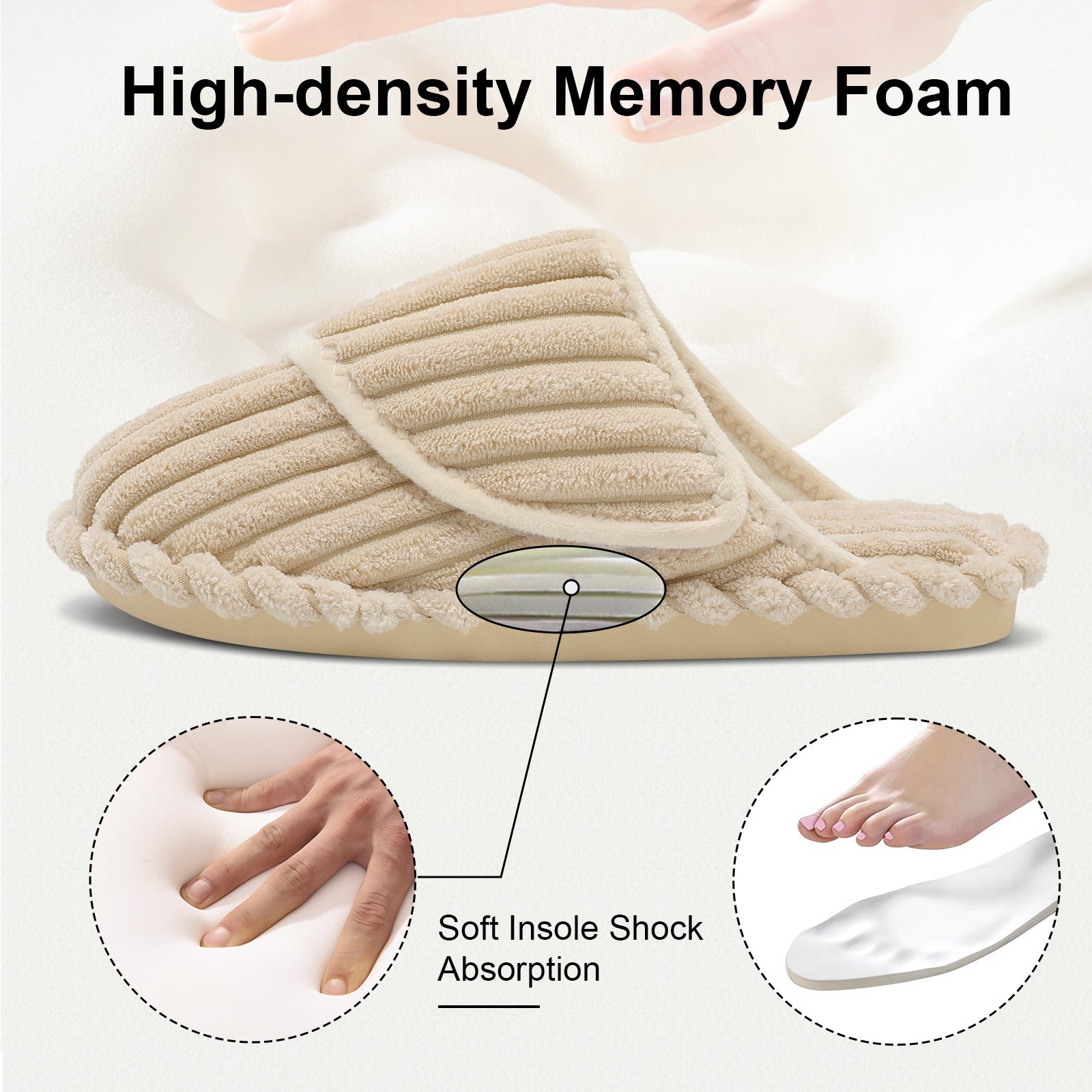 Leisfit Women Memory Foam  House Slippers Beige