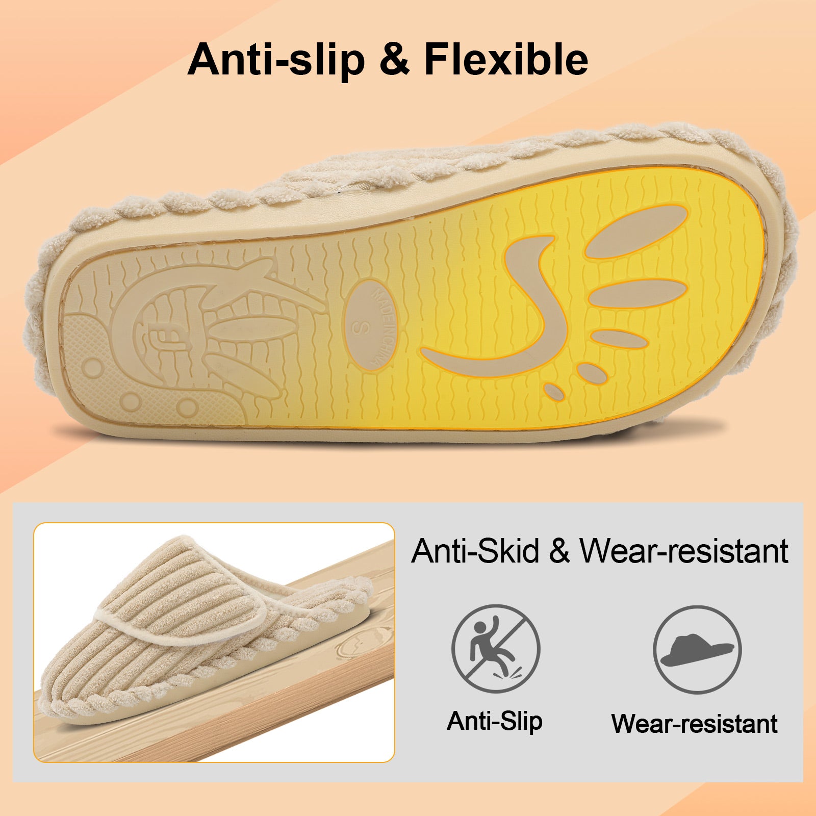 Leisfit Women Memory Foam  House Slippers Beige