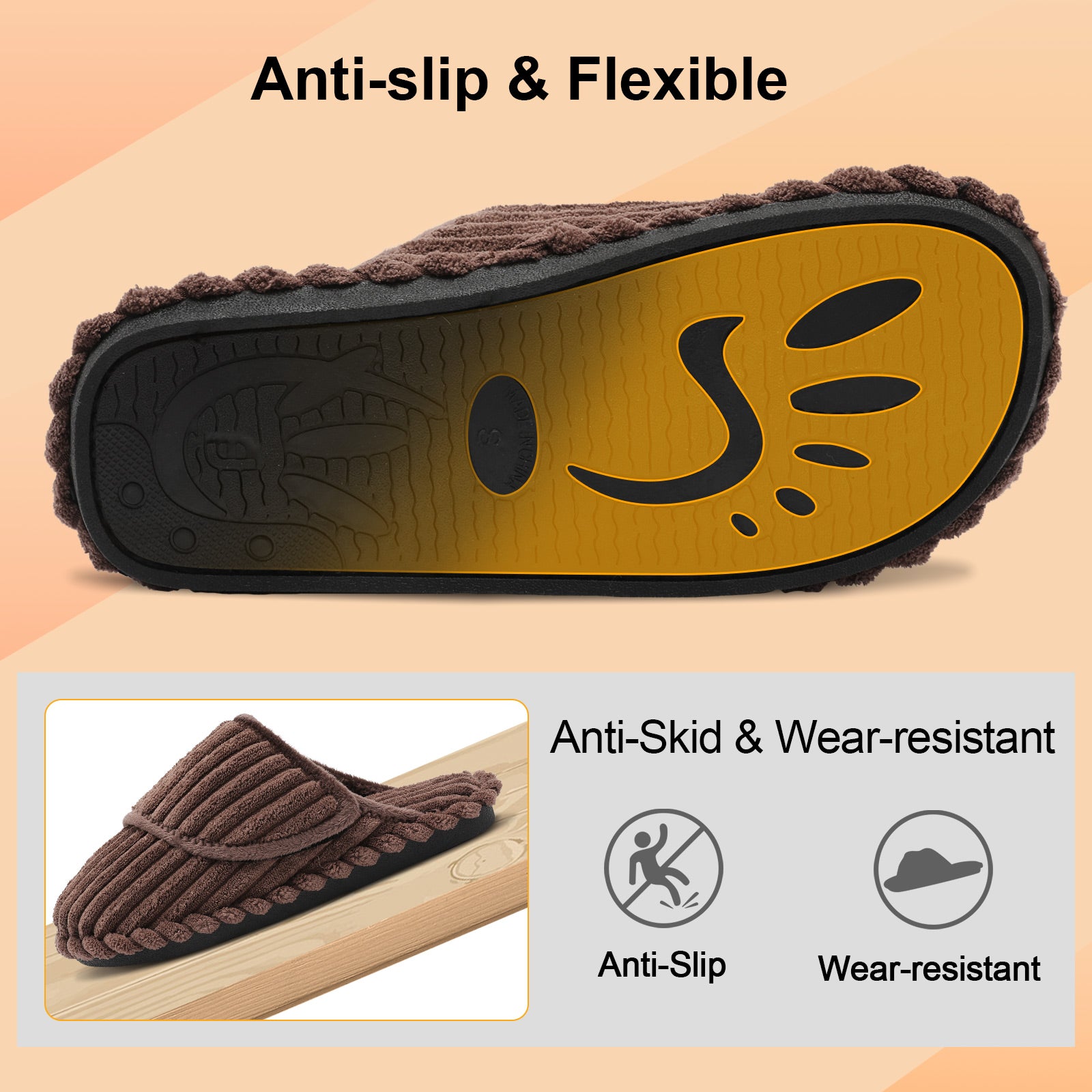 Leisfit Women Memory Foam  House Slippers Brown