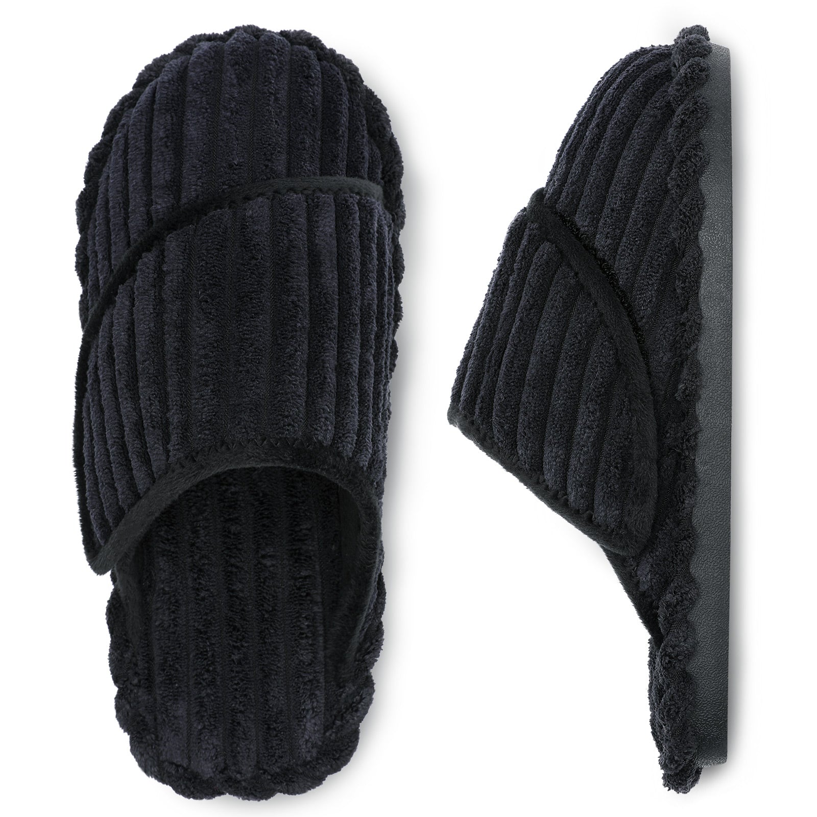 Leisfit Women Memory Foam  House Slippers Corduroy Black