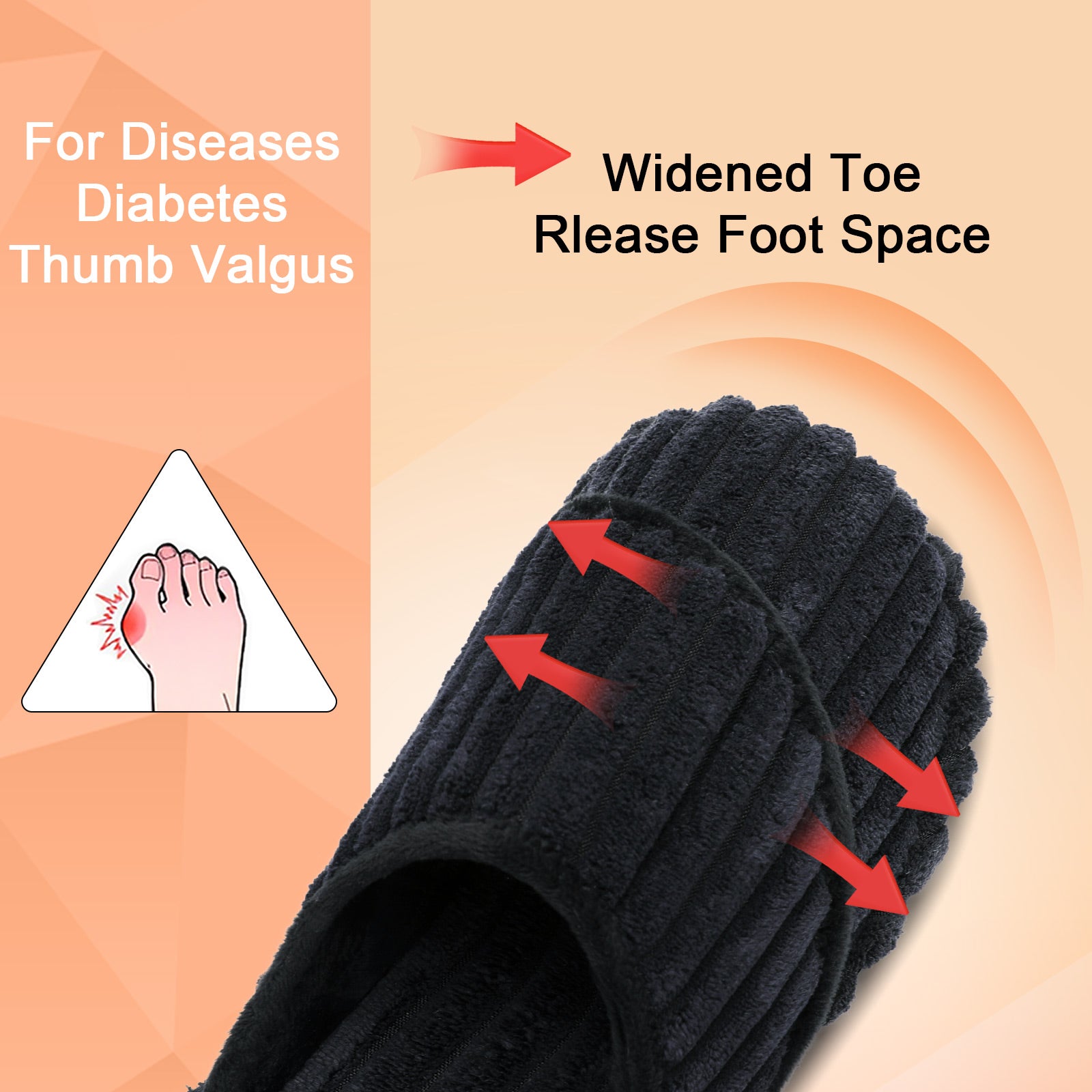 Leisfit Women Memory Foam  House Slippers Corduroy Black