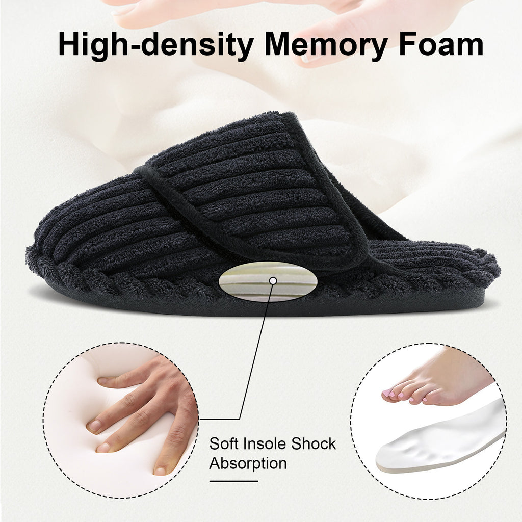 Leisfit Women Memory Foam  House Slippers Corduroy Black