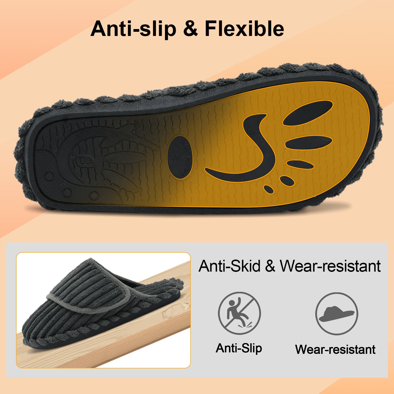 Leisfit Women Memory Foam  House Slippers Dark Grey